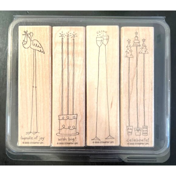 Stampin Up! 2005 ALONG THE SAME LINES Wood-Mounted Rubber Stamps Set HOLIDAYS - Picture 1 of 3